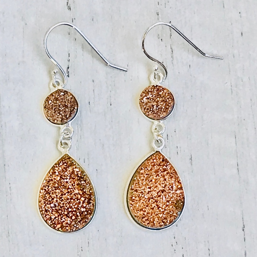 LUVLEIGH DESIGNS -  rose gold  druzy & sterling silver earrings - Handmade in CA